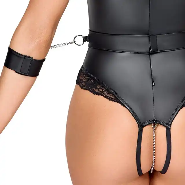 Cottelli Bondage - Crotchless Body L. Ekscytujące body z otwartym kroczem i koronkowymi detalami, idealne na wyjątkowe chwile