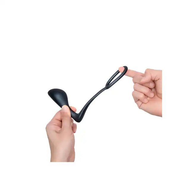 B-Vibe - Ringer Cock Ring and Plug. Ring ze stymulacją prostaty, wodoodporny