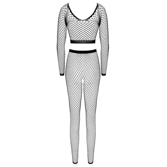 Cottelli - Top and Legging S-L. Siateczkowy bodystocking w formie topu i legginsów, komplet fishnet na wyjątkowe chwile