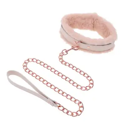 Sportsheets - S&amp;M Peaches ‘n CreaMe Fur Collar &amp; Leash Cream. Sprośna obroża ze smyczą o słodkim designie