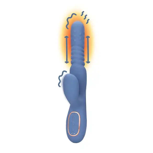 Loveline - Blue Nova Warming Rotating Beads and Thrusting Rabbit Vibrator. Ogrzewany, wibrujący wibrator z króliczkiem dla jeszcze większej przyjemności