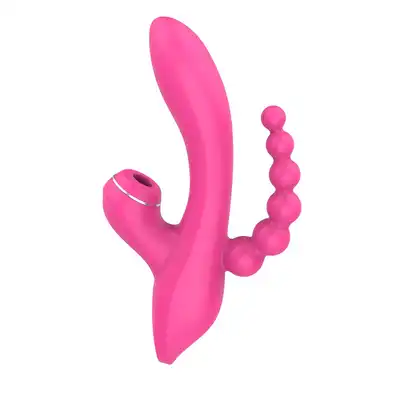 Erospace - Sweet Play Sucking Vivrator with Anal Braids. Wibrator ssący z koralikami analnymi, potrójna stymulacja dla wyjątkowej przyjemności