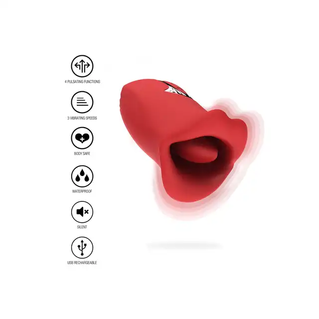 ToyJoy The Kisser Simulator - Masażer łechtaczki w kształcie kuszących warg z języczkiem, wyposażony w tryby wibracji i pulsacji.