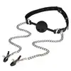 Erospace - Wild Play Mouth Gag with Nipple Clamps. Knebel z zaciskami na sutki – intensywna kontrola i podwójna rozkosz