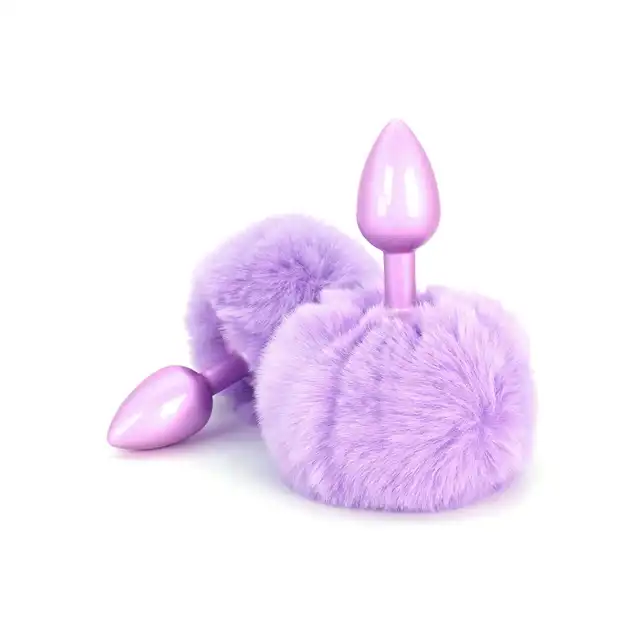 Happiness - Enchanting Bunnytail Buttplug Purple - Słodki fioletowy korek analny z mięciutki króliczym ogonkiem.