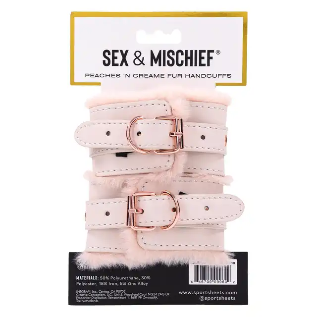 Sportsheets - Peaches'n Creme Fur Handcuffs. Delikatne kajdanki z brzoskiwniowym futerkiem dla wyjątkowych chwil