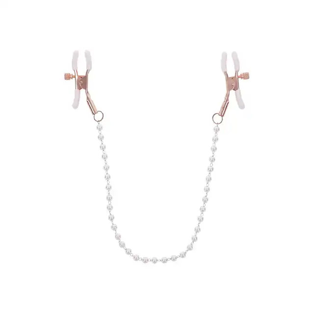 Sportsheets - Peaches'n Creme Pearl Nipple Clamps. Zaciski na sutki z pięknym łańcuszkiem dla zmysłowej przyjemności