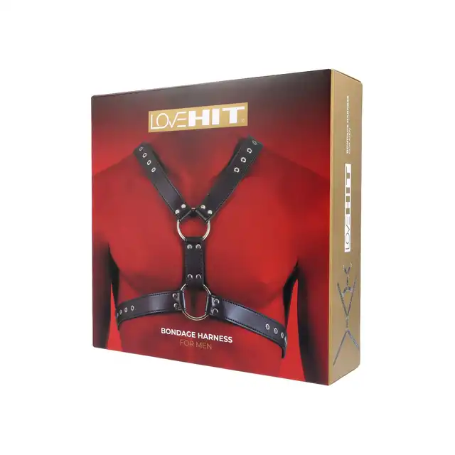 Virgite - Men Body Harness Mod. 5. Harness z ekologicznej skóry wyposażony w dwa pierścienie połączone skórzanym paskiem prosto z Hiszpanii