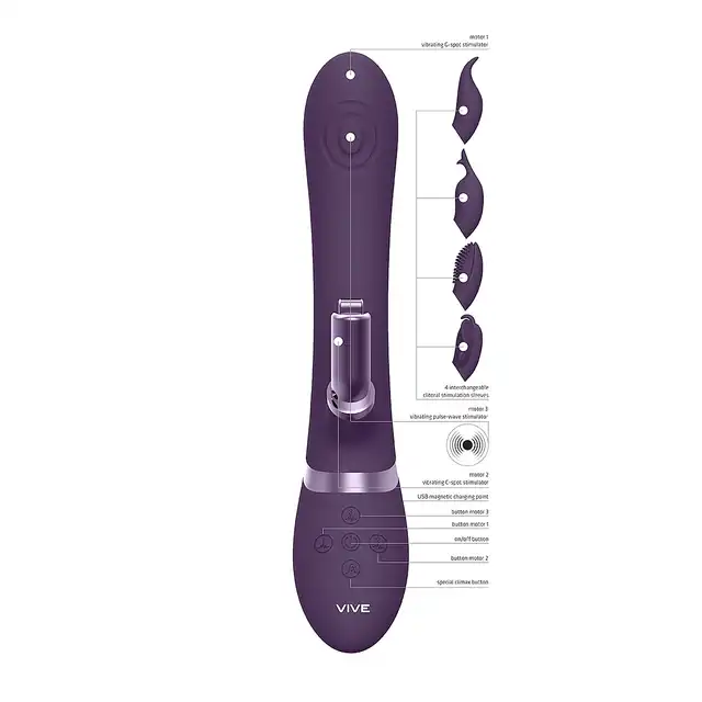 Vive - Etsu Pulse Wave G-Spot Rabbit &amp; Clitoral Stimulator Purple. Podwójny wibrator z 4 wymiennym silikonowymi końcówkami i3 sterowanymi silnikami
