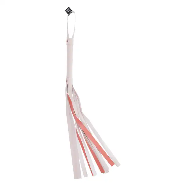 Sportsheets - Peaches `n CreaMe Stripe Flogger. Pudrowo różowy bat o skórzanym wykończeniu, figlarna przyjemność
