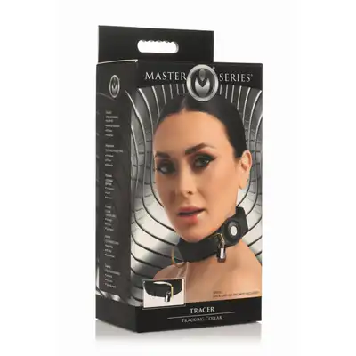 Master Series - Tracking Collar Black. Czarna obroża śledząca dla uległego z miejscem na AirTag – styl i pełna kontrola