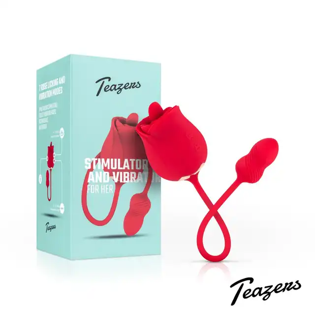 Teazers - Rose Vibrator and Clitoris Stimulator. Wielofunkcyjny wibrator do łechtaczki i jajeczko wibrujące, luksusowy wibrator duo w formie róży