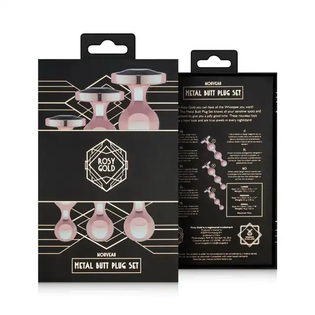 Rosy Gold - Metal Butt Plug Set 3 Pieces Rose Gold. Elegancki zestaw metalowych wtyczek analnych o wyjątkowej konstrukcji