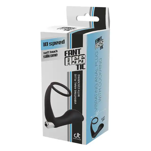 Dreamtoys - Fantasstic Vibrating Anal Plug With Cockring Black. Wibracyjny korek analny z pierścieniem na penisa i jądra