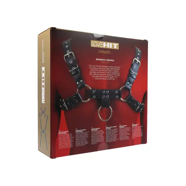 Virgite - Man Bondage Body Harness Mod. 2 Black. Harness łączyący funkcjonalność z odważnym designem z ekologicznej skóry.