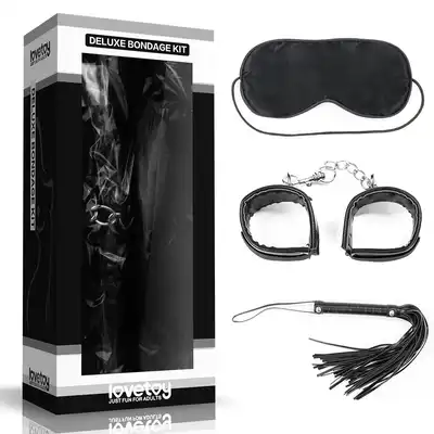 LoveToy - Zestaw BDSM Bondage Kit. Luksusowy zestaw z miękkimi kajdankami, opaską na oczy i floggerem. 