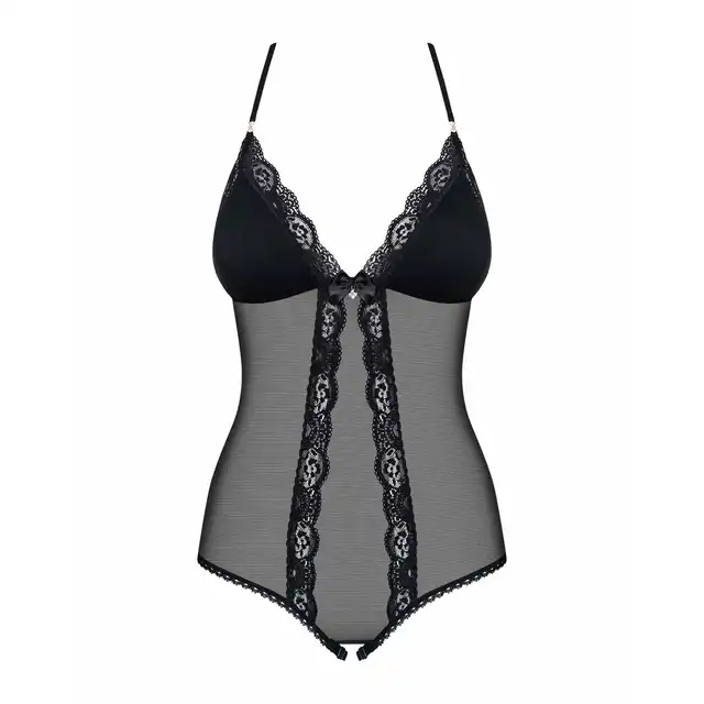 Obsessive - 841-TED-1 Body L/XL. Zmysłowe body z siateczki i koronki z otwartym krokiem i figlarnymi detalami.