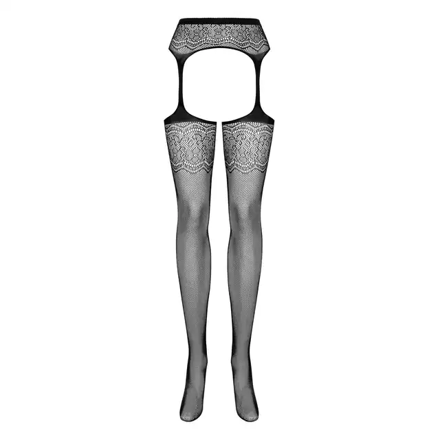 Obsessive - Garter Stockings S207 S/M/L. Wyzywające pończochy z pasem i odsłoniętym krokiem, stworzone do kuszenia.