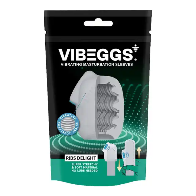 VIBEGGS - Ribs Delight Vibrating Masturbation Sleeve. Wibrujący rękaw do masturbacji z wyjątkową żebrowaną strukturą