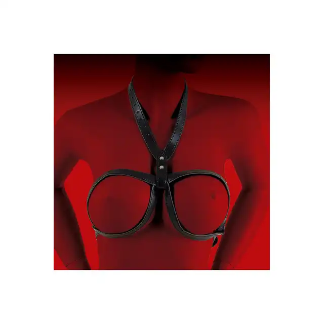 Virgite - Woman Breast Harness Mod. 1 Black. Odważny, elegancki harness na biust z wegańskiej skóry, który łączy wyjątkowy design z komfortem