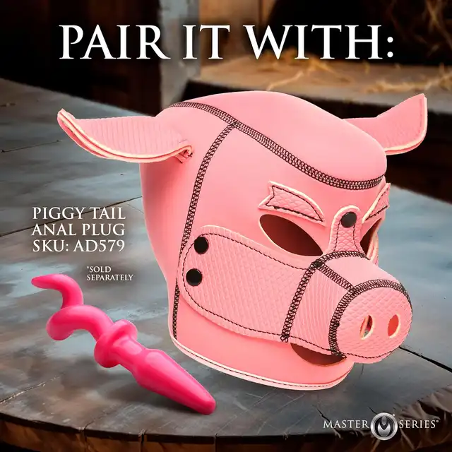 Master Series Swine - Pig Neoprene Hood. Maska fantasy roleplay w kształcie łba świni, wytrzymały neopren, uwolnij swoją wewnętrzną świnię