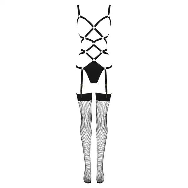 Livia Corsetti - Thiara Black. Zmysłowe body z pończochami, które rozpala wyobraźnię w rozmiarze L/XL