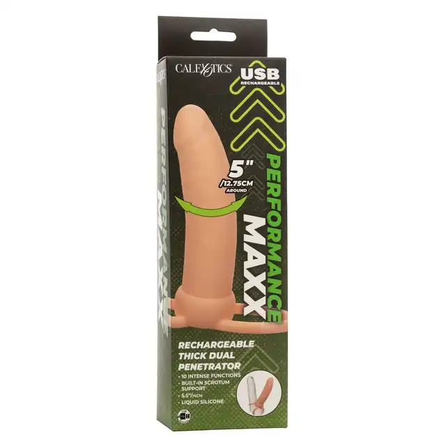 CalExotics - Performance Maxx Rechargeable Thick Dual Penetrator. Nakładna na penisa posiadająca 10 funkcji, zwiększoną grubość oraz pierścień na mosznę