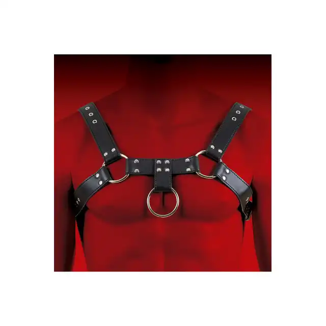 Virgite - Man Bondage Body Harness Mod. 2 Black. Harness łączyący funkcjonalność z odważnym designem z ekologicznej skóry.