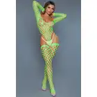 BeWicked - Alluring Fishnet NG/OS. Neonowo zielony bodystocking o niespotykanie seksownym kroju, body i pończochy