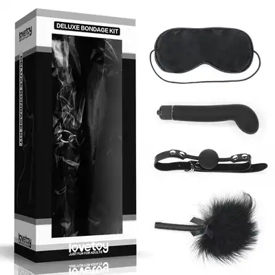 LoveToy - Zestaw BDSM Bondage Kit Deluxe. Zestaw gadżetów BDSM z opaską na oczy oraz wibratorem do punktu G