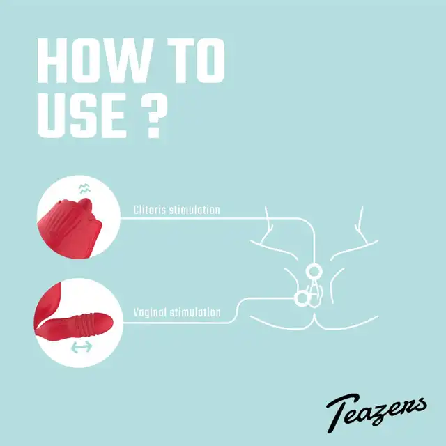 Teazers - Rose Vibrator with Thrusting Dildo. Zabawka, która łączy w sobie trzy rodzaje stymulacji: wibracje, pchnięcia oraz lizanie językiem, pełne spektrum przyjemności