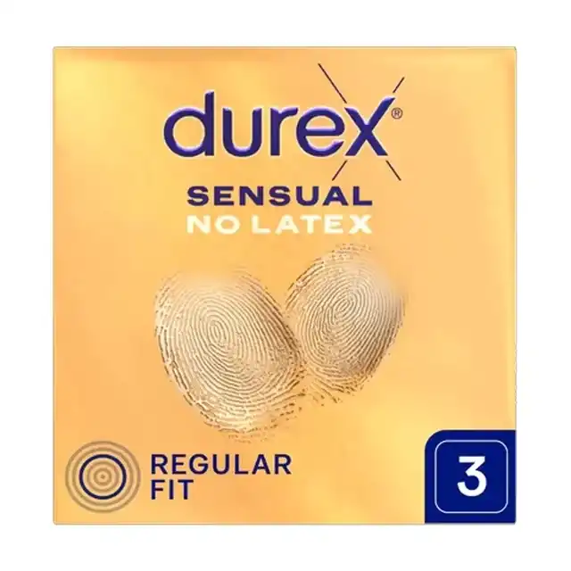 Durex - Sensual No Latex 3 szt. Nie lateksowe prezerwatywy idealne dla alergików zapewniające intensywne doznania