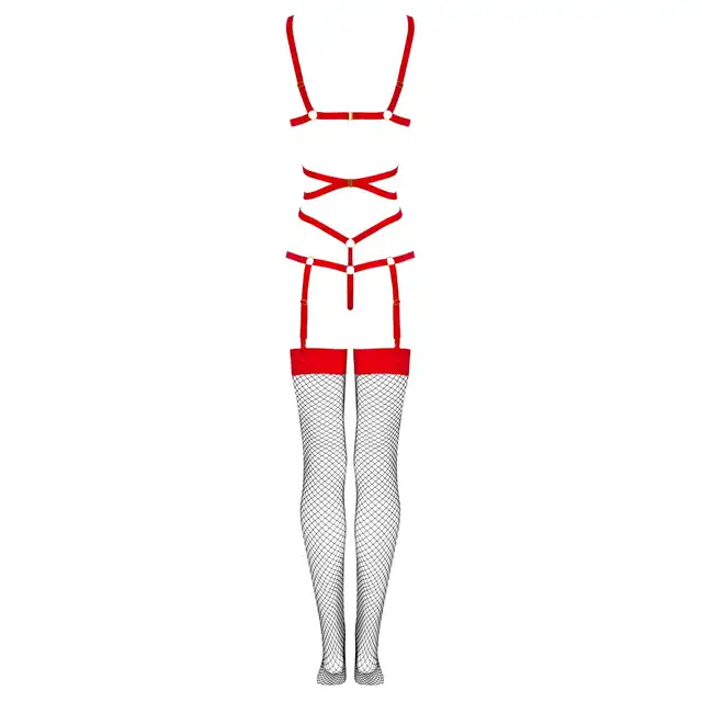 Livia Corsetti - Thiara Red. Zmysłowe body z pończochami, które rozpala wyobraźnię w rozmiarze L/XL