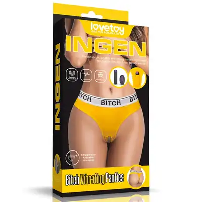 Lovetoy - Ingen Bitch Vibrating Panties M/L. Seksowne stringi z wibratorem bullet na pilota, dyskretna wibrująca bielizna