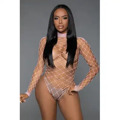 BeWicked - Dancing All Night Bodystocking PK/OS. Słodko różowy bodystocking w formie body i kabaretki,  szerokie oczka i rozmiar one size