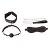 Erospace - Wild Play BDSM 4pcs Set. Zestaw BDSM z kneblem, obrożą, smyczą i opaską na oczy, kontrola, komfort i zmysłowe uniesienie