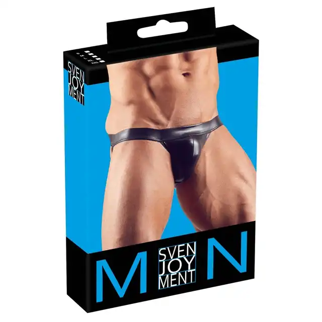 Svenjoyment - Jock XL. Błyszczący czarny jockstrap, który przyciąga spojrzenia i podkreśla męską sylwetkę.