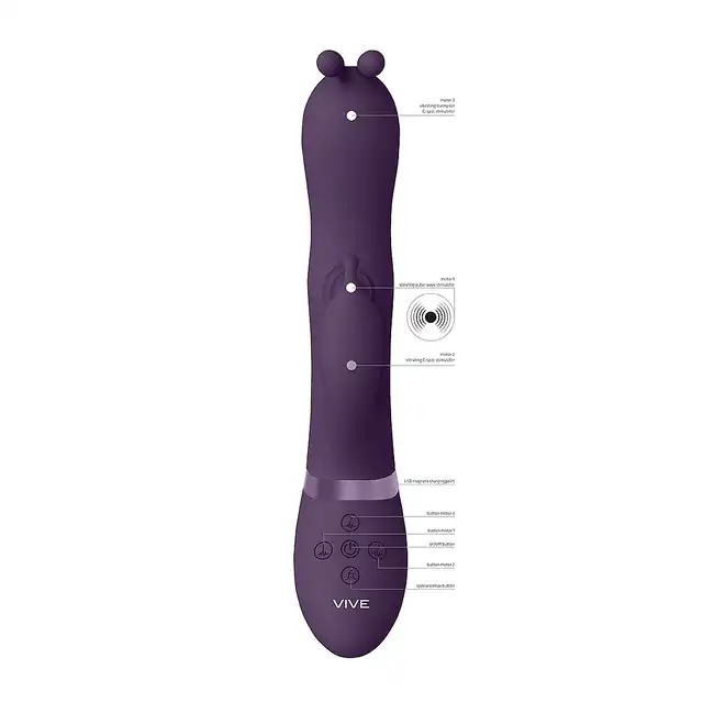 Vive - Gada Vibrating Bunny Ear G-Spot Rabbit with Pulse Wave Shaft Purple. Wibrator z króliczym uchem i wałkiem pulsacyjnym do stymulacji punktu G