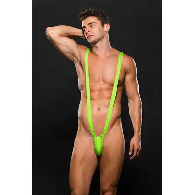 Envy Menswear - Borat Slingshot Green M/L. Odważny neonowy strój dla mężczyzn, inspirowany kultową postacią Borata.