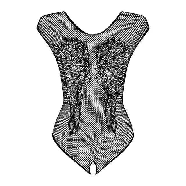 Obsessive - B112 Body S/M/L. Zmysłowe body z siateczki, otwartym krokiem i motywem skrzydeł na plecach.