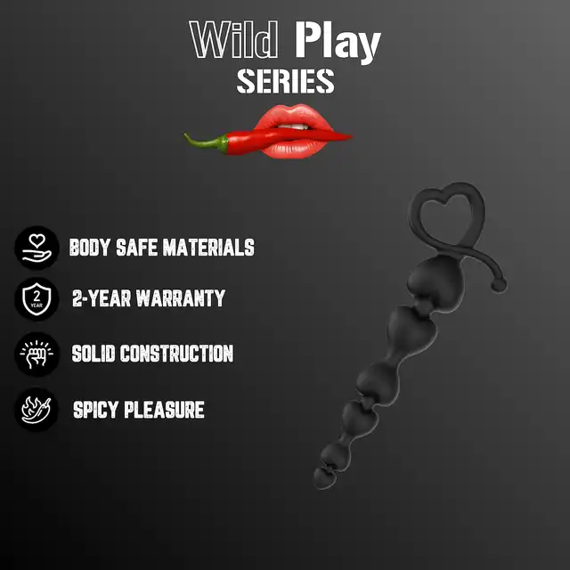 Erospace - Wild Play Anal Beads. Silikonowe koraliki analne w kształcie serduszek, stopniowana przyjemność z każdą chwilą