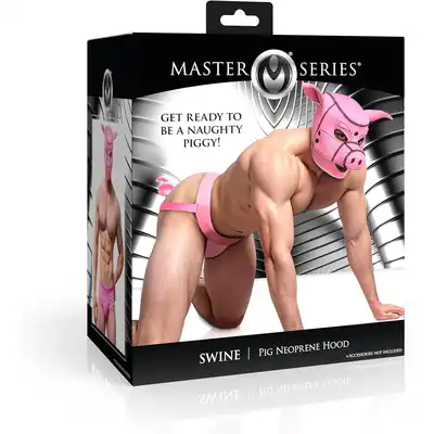 Master Series Swine - Pig Neoprene Hood. Maska fantasy roleplay w kształcie łba świni, wytrzymały neopren, uwolnij swoją wewnętrzną świnię