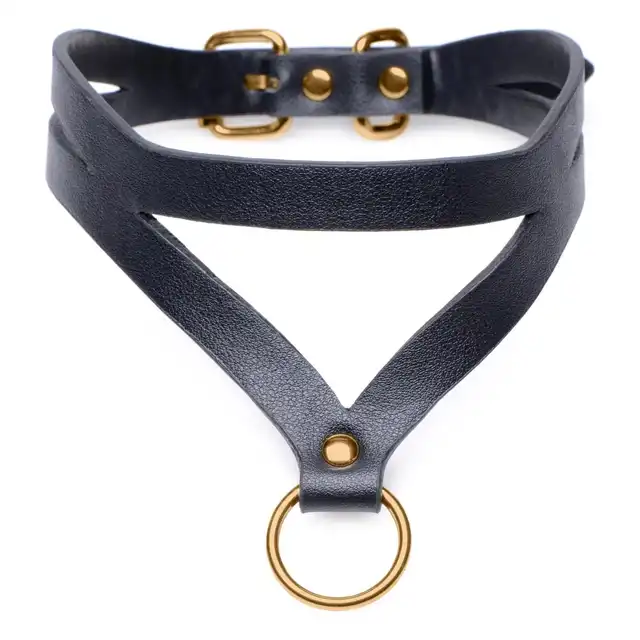 Master Series - Bondage Baddie Collar With O-ring Black/Gold. Regulowana obroża w odcieniach czerni i złota, idealny dodatek do stylizacji i sesji BDSM