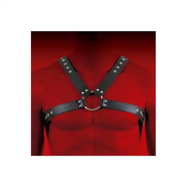Virgite - Man Bondage Body Harness Mod. 3 Black. Wykonany z ekologicznej skóry, idealny dla osób szukających wygody, stylu i intensywnych doznań w grach BDSM