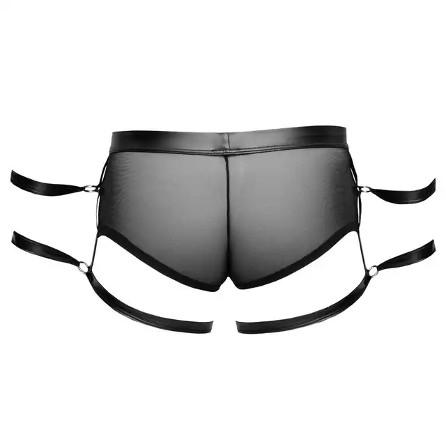 Svenjoyment - CN Men`s Pants S. Czarne półprzezroczyste spodenki z mankietami i erotycznymi detalami dla odważnej gry.