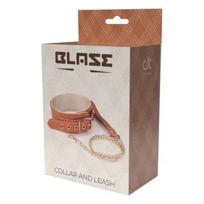 Blaze - Elite Collar And Chain Cognac Vegan Leather. Elegancka obroża z wegańskiej skóry o bogatym kolorze koniaku