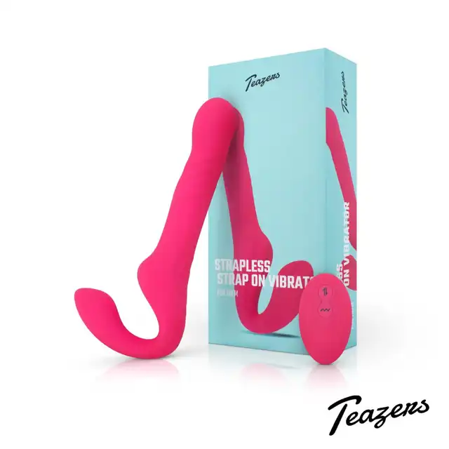 Teazers - Strapless Strap On Vibrator Pink. Wibrujący strapon bez uprzężowy, intensywna stymulacja łechtaczki, punktu G i strefy analnej w jednym