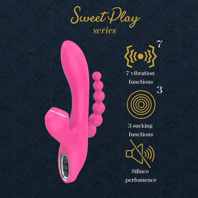 Erospace - Sweet Play Sucking Vivrator with Anal Braids. Wibrator ssący z koralikami analnymi, potrójna stymulacja dla wyjątkowej przyjemności
