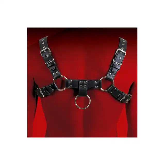 Virgite - Man Bondage Body Harness Mod. 2 Black. Harness łączyący funkcjonalność z odważnym designem z ekologicznej skóry.