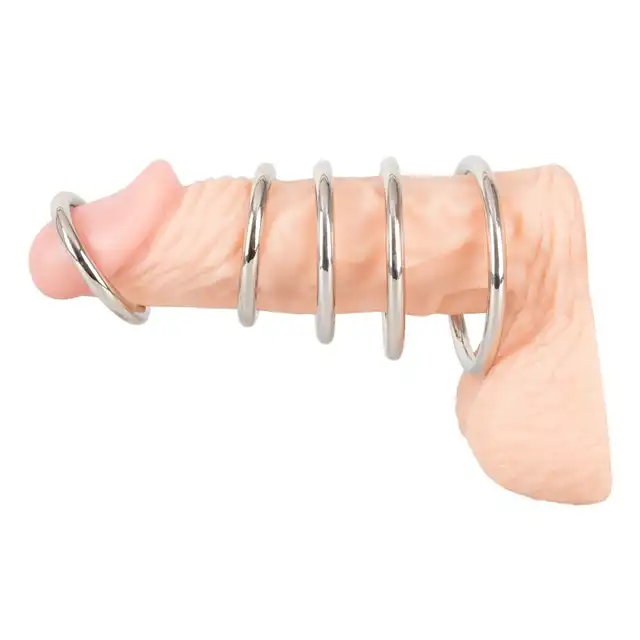 Bad Kitty - Professional Metal Cock Ring Set - Zestaw 5 metalowych ringów na penisa i jądra. Różne rozmiary i solidna stal.